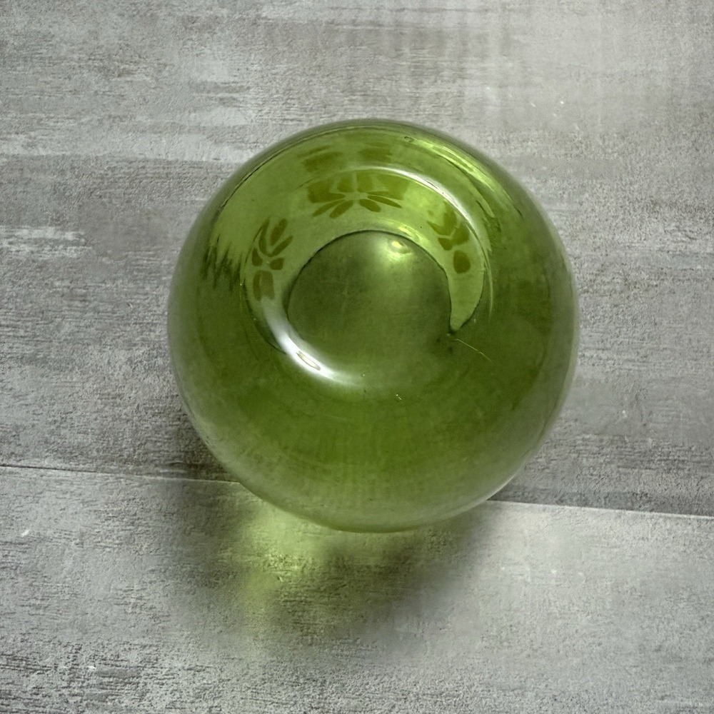 Vintage Green Yellow Flower Roly Poly Drinking Glass Cup 5" Retro 60s MCM - Picture 2 of 3